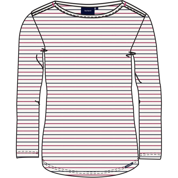 Sea Ranch Amelie Stribet Langærmet T-shirt Langærmet Tee 1106 Pearl / SR Navy / Sangria